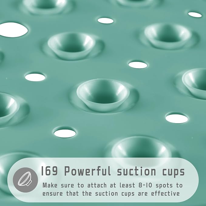Yimobra Shower Stall Mat Non Slip, 21x21 Inch, Soft Square Bath Mat for Shower with Suction Cups and Drain Holes, Stall Floor Mats for Bathroom, Machine Washable, Bathroom Accessories, MARRS Green