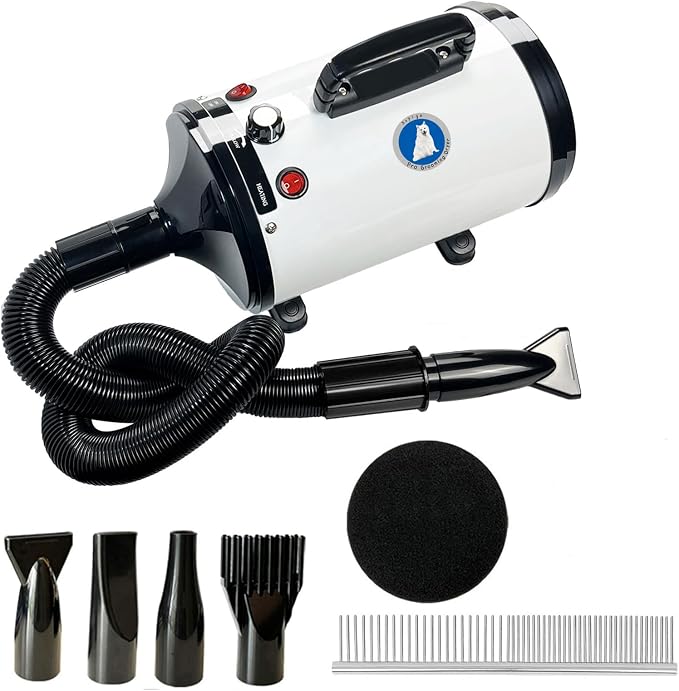 Dog Dryer,High Velocity Professional Dog Grooming Dryer,Adjustable Temperature and Speed with 4 Different Nozzles