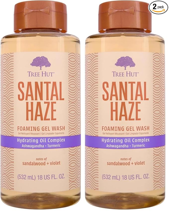 Tree Hut Santal Haze Foaming Gel Wash, Hydrating & Moisturizing Body Wash with Shea Butter & Nourishing Essential Oils, Daily Cleanser for Soft Smooth Skin, 18 fl oz (Pack of 2)