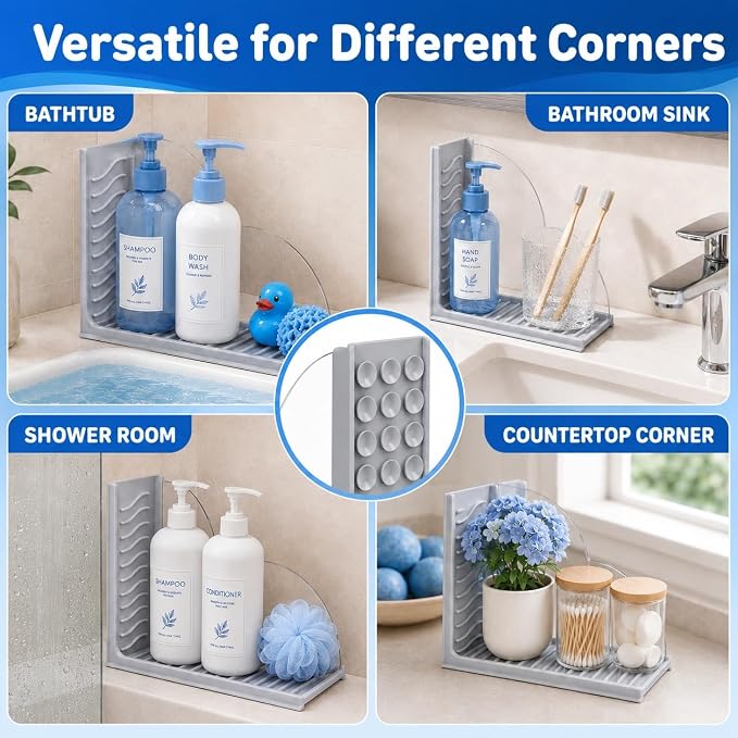 Splash Guard for Bathtub, 2-Piece Shower Splash Guard with Clear Acrylic Panel & Silicone Base, No Adhesive Shower Water Guard for Tub Corner, Shower Guards to Keep Water in Shower (White)