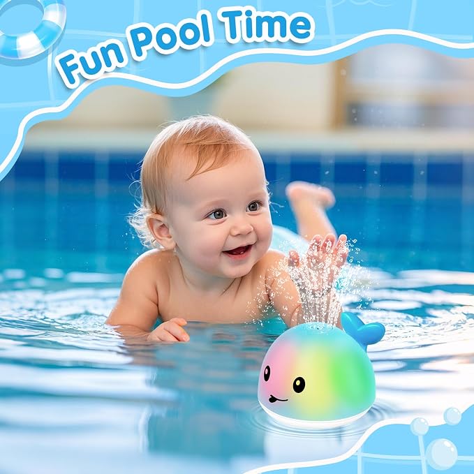 Gigilli Light Up Whale Bath Toy Sprinkler, Ocean Blue Kids 1-3 | Baby Boy Bath Toys, Pool Water Toys, Bathtub Fountain Spray Water Toys for Toddlers 6-12-18 Months Kids Ages 2-4