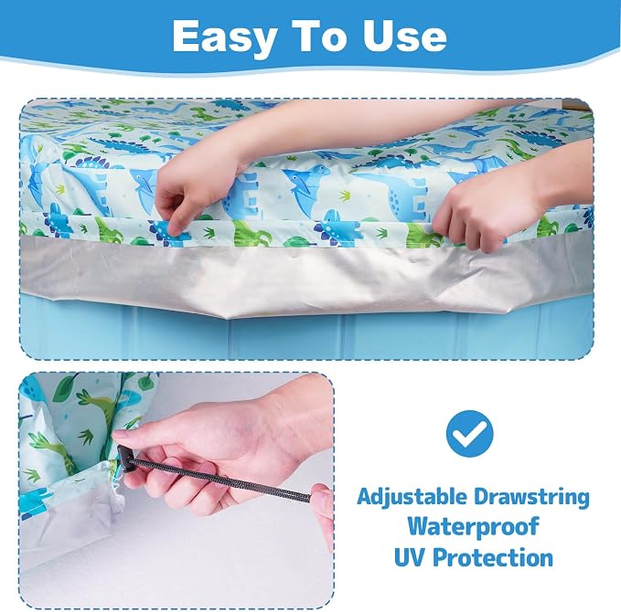 Foldable Dog Pool Cover – Waterproof Round Pet Dog Kiddie Bath Tub Lid Cover, Fit for 32/48/63 Inch Pools, Outdoor Portable Puppy Pool Accessories
