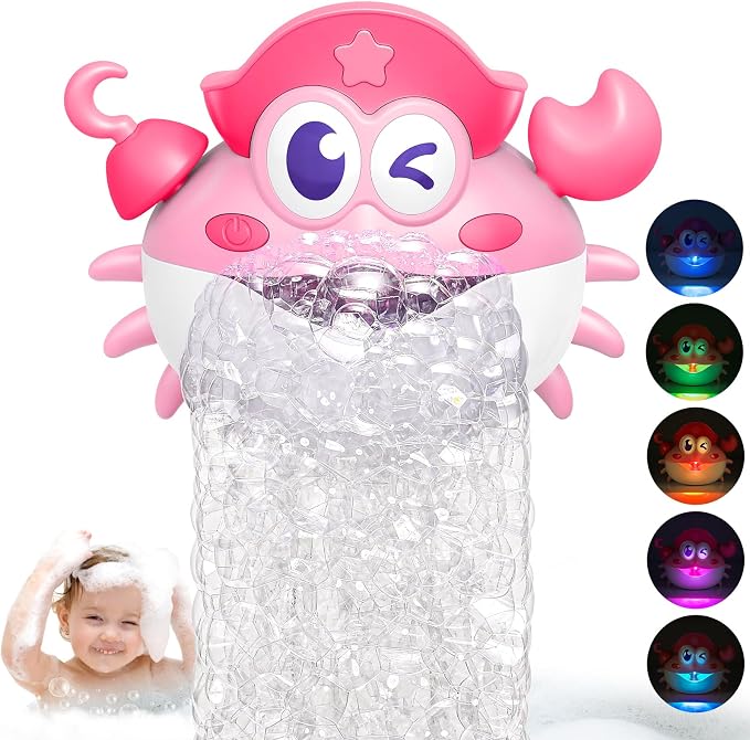 Bath Toys,Rechargeable Crab Baby Bath Toys Light Up Bath Bubble Machine with Colourful RGB Light Great Birthday Gift for Boys and Girls Toddler Toy for Kids Ages 1-3 4-8
