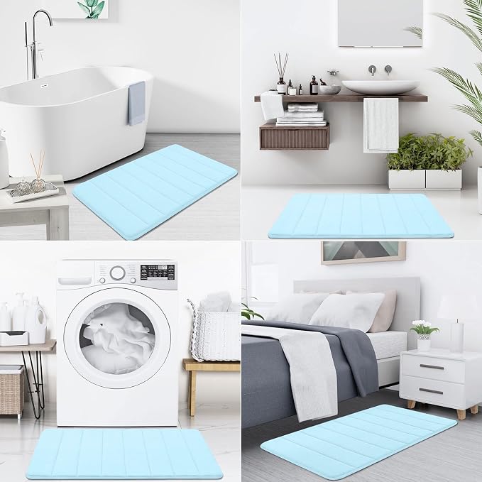Buganda Memory Foam Bath Mat, 30" x 20", Ultra Soft Bathroom Rugs, Water Absorbent and Machine Washable Bath Rug for Bathroom, Shower, and Tub, Light Blue