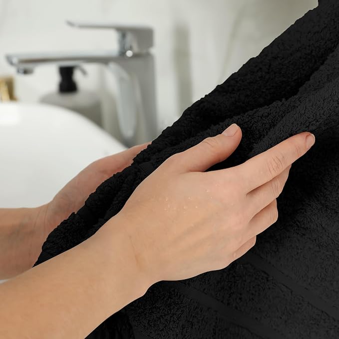 100% Ring Spun Cotton Hand Towels for Bathroom – 550 GSM Soft & Absorbent Towel Set– Pack of 6 Small Towel (34x20in) – Quick Dry Luxury Cotton Hand Towels – Black