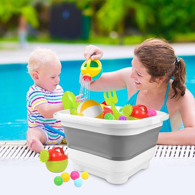 Bath Toy Storage Organizer - Foldable Bath Toy Holder for Bathtub, Bathtub Toy Storage with Removable Drying Base, Bathroom Toy Storage with 2 Hooks