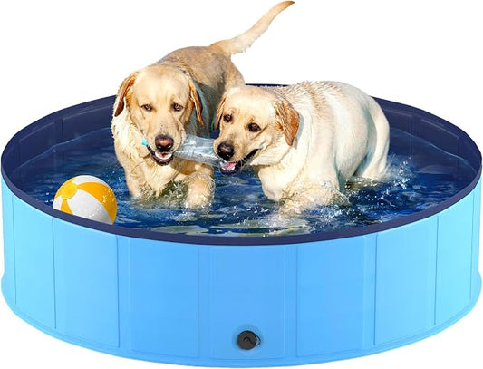 Niubya Foldable Dog Pool, Collapsible Hard Plastic Dog Swimming Pool, Portable Bath Tub for Pets Dogs and Cats, Pet Wading Pool for Indoor and Outdoor, 48 x 12 in