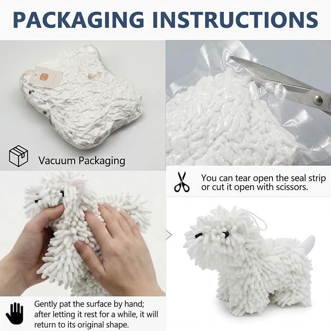 Cute Dog Chenille Hand Towel, 3D Puppy Hangable Fuzzy Ball Hand Towel Microfiber Super Soft Absorbent Bathroom & Kitchen Towels with Hanging Loop, Can Be Placed on the Sink Countertop (White & Gray)