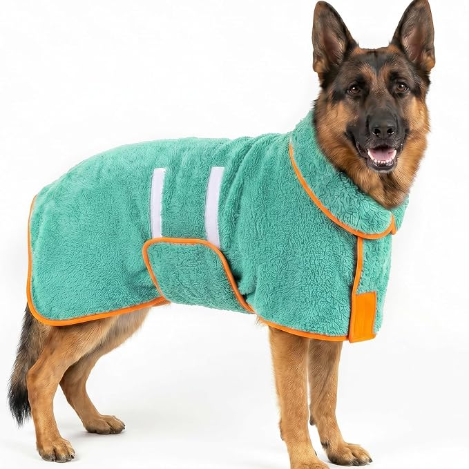 Bienbee Dog Bathrobe, Quick Drying Super Absorbent Pet Robes for Small Medium Large Dogs, Drying Coat for After Bath & Swim, Warm & Cozy Dogs Towels, Dog Puppy Bath Supplies,Lake Green XXL