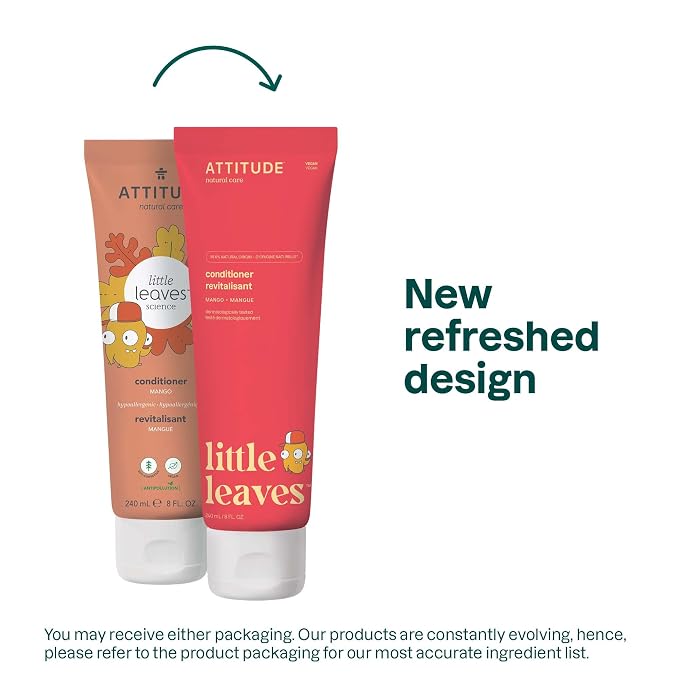 ATTITUDE Kids Conditioner, Gentle Detangling Conditioner, Moisturizing & Softening for Tangles & Knots, Plant-Based, Vegan, Mango Scent, 8 Fl Oz