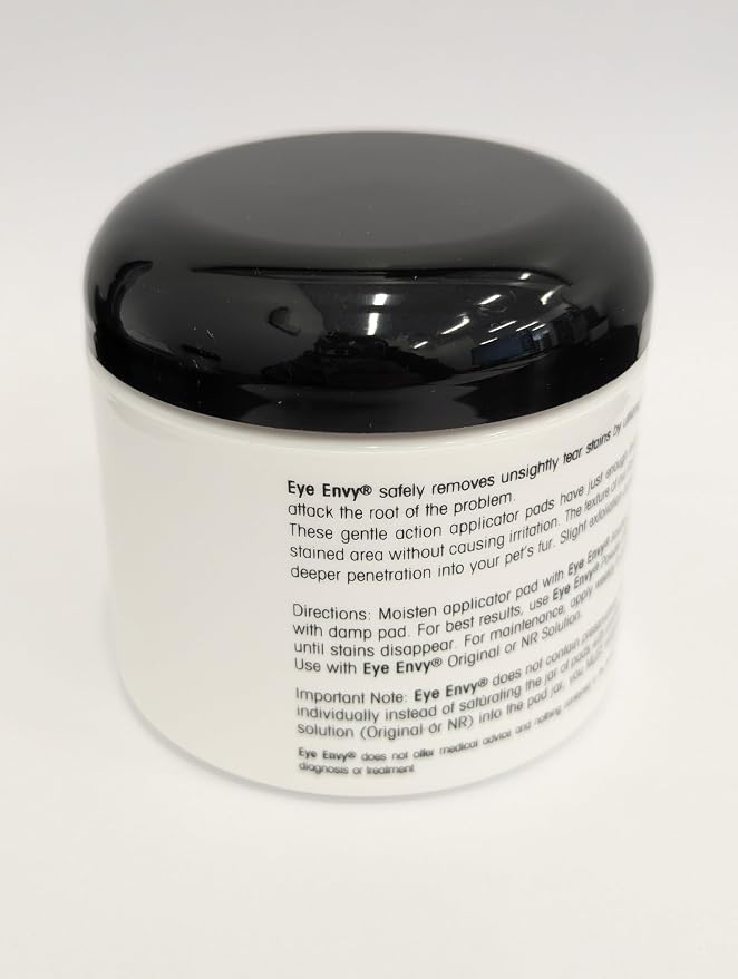Eye Envy Gentle Action Dry Applicator Pads for Dogs and Cats. Use with Tear Stain Remover Solution. 30 Count with Reusable Jar. Waffle-Like Texture Gently Cleans. Lint Free, Non-Absorbent