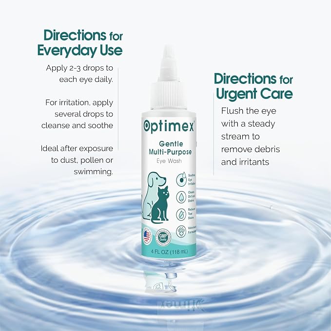 Gentle Multi-Purpose Eye Wash for Dogs & Cats (4 fl oz) Helps with Eye Infections, Redness, Irritation, Tear Stains, Discharge, Pink Eye, Conjunctivitis & Dry Eye Relief Vet Formulated