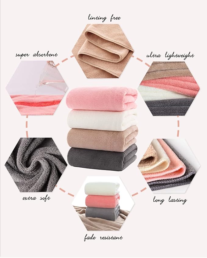 Lumimi Towel Set of 8 Very Soft Microfiber 4 Bath and 4 Hand Towels Quick Dry Light Weight for Bathroom Gym Salon, 8 Pack Multicolour A