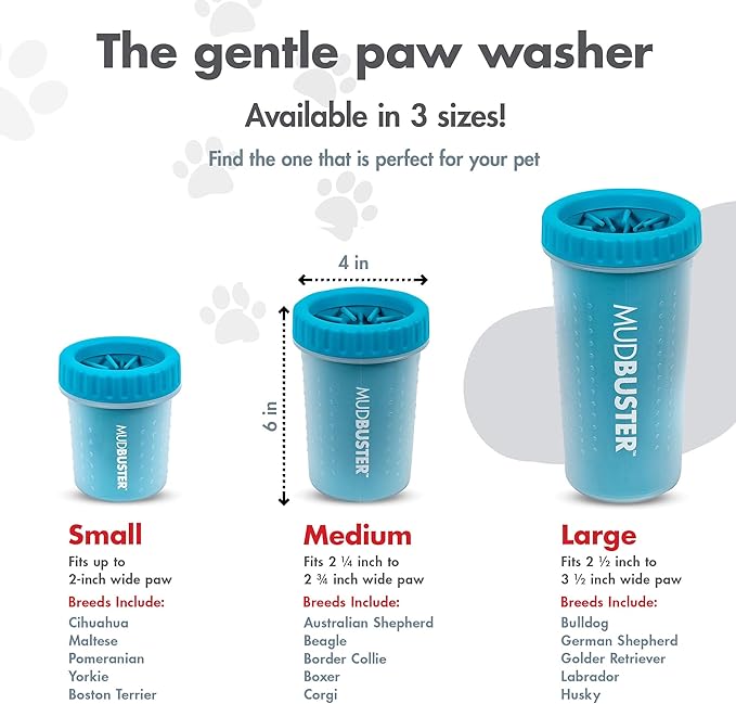 Dexas MudBuster Medium Dog Paw Cleaner, Blue, Fits 1.5"-2.5" Wide Paws, Gentle Silicone Bristles for Quick, Easy Cleaning