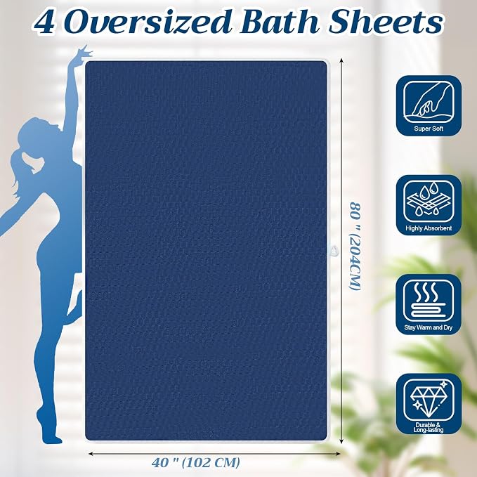 Peryiter 4 Pcs Oversized Bath Towels 40 x 80 Inch Extra Large Dark Gray Blue Purple Green Bath Sheets for Adults XL Microfiber Coral Velvet Highly Absorbent Bathroom Towels for Adults Home Beach