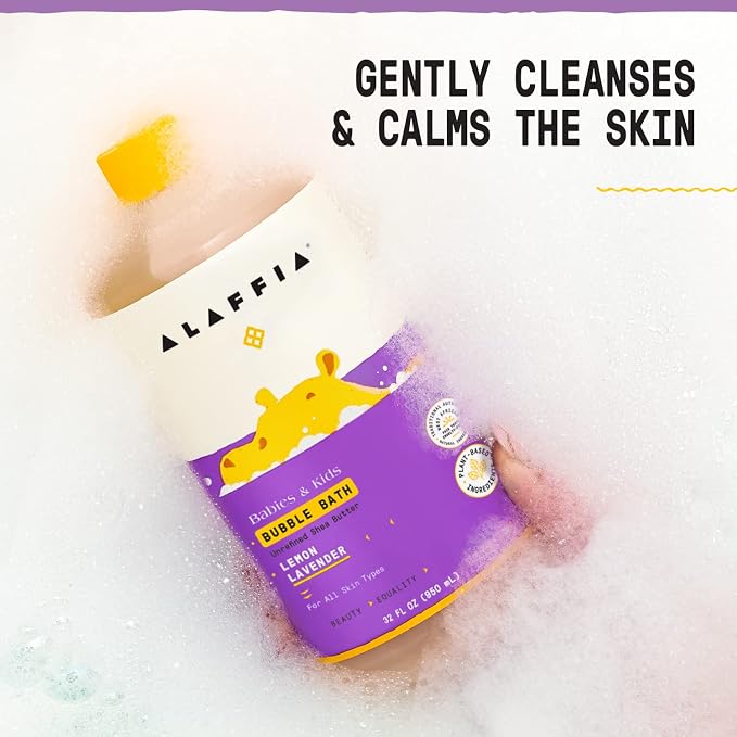 Alaffia Bubble Bath for Babies & Kids, Lemon Lavender 2-Pack – Long-Lasting, Moisture-Rich Bubbles with Shea Butter, 32 Fl Oz Ea