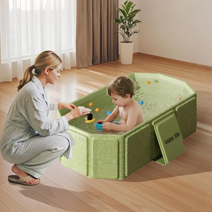 Toddler Bath Tub for Shower, Portable Baby Bathtub, Foldable Kids Bathtub – Portable, Travel & Shower Ready, Easy to Clean, Sturdy & Thick, Fits Ages 1-3, Green