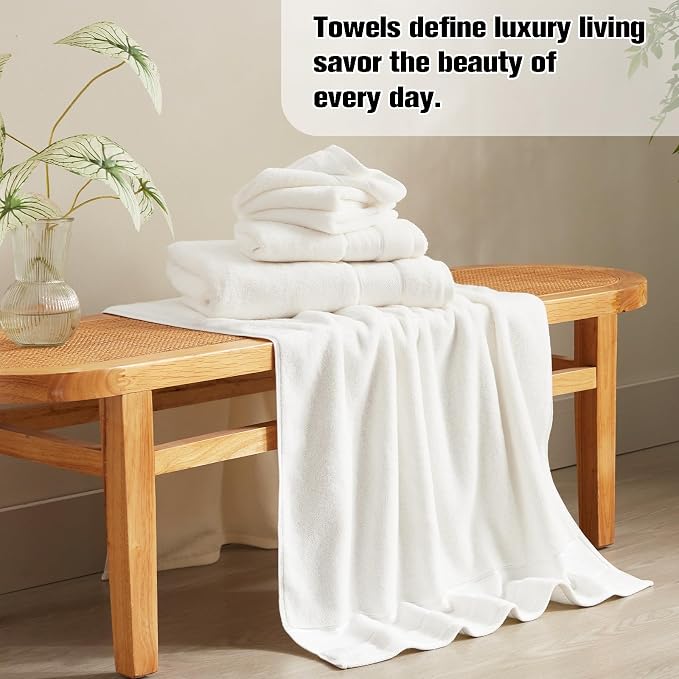 Marvione Bath Towels Set 6 Piece, 100% Turkish Cotton Highly Absorbent and Soft Towels for Bathroom 2 Bath Towels 2 Hand Towels 2 Washcloths, White