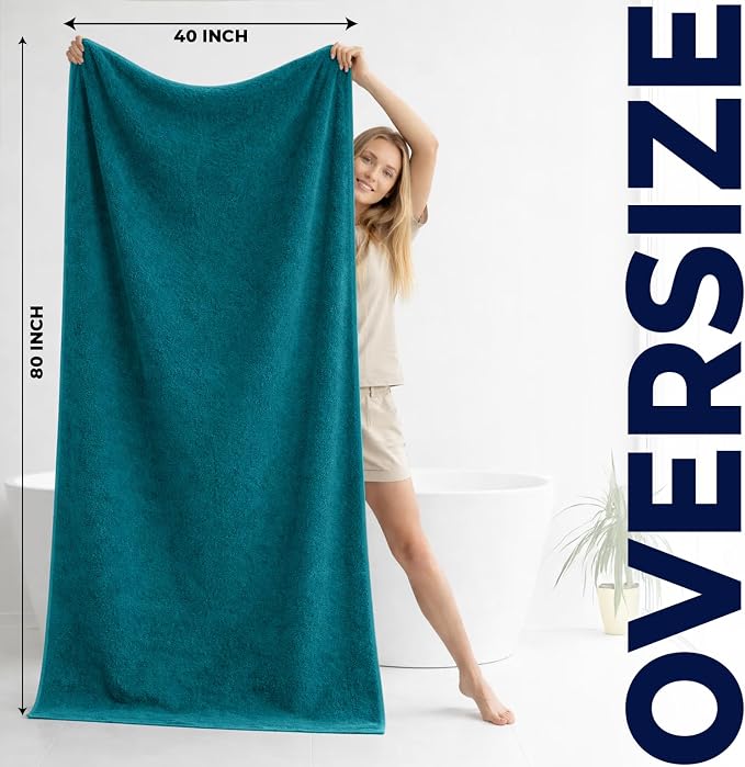 DAN RIVER Pack of 1 Jumbo Bath Sheet 40x80 Inches, Premium Oversized Towels for Adults, Super Soft and Quick Dry - Teal