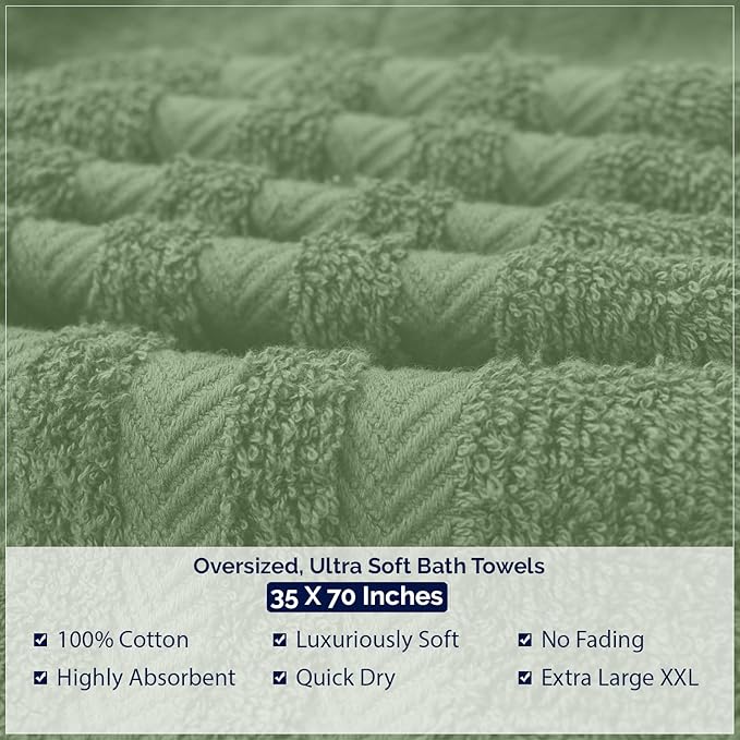 DAN RIVER 2 Pack Luxury Bath Sheets 35x70, 600 GSM, Soft & Quick Dry 100% Ring Spun Cotton Towels Ideal for Hotels, Spas, Gyms & Salons Extra Large, Sage Green