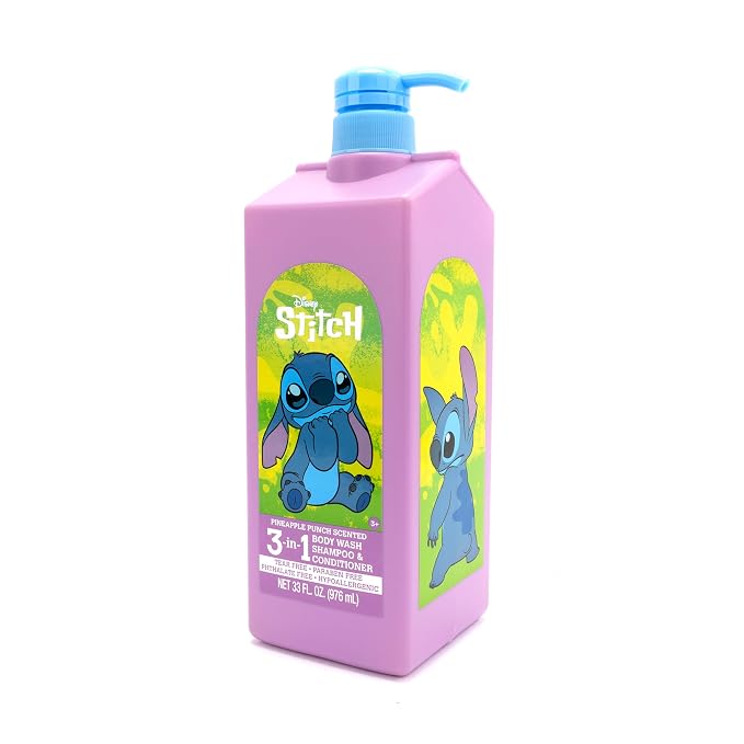 Disney Lilo & Stitch 3-in-1 Body Wash, Shampoo, & Conditioner | Pineapple Punch Scented | Tear Free, Paraben Free, Phthalate Free | Hypoallergenic | 33 fl oz (976 ml)