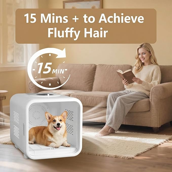 Pet Dryer Box for Cats and Small Dogs - 360° Fast Drying, Adjustable Temperature, Transparent Design, Stress-Free Hands-Free Grooming | Peting Window