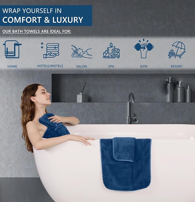 Extra Large Bath Sheet Set of 4,Ultra Soft Fluffy Towel,35”x 70”Oversized Bath Towel Set,Premium Microfiber Bathroom Towel Set Highly Absorbent Quick Dry Shower Towel for Bathroom,Hotel,Spa (Navy)