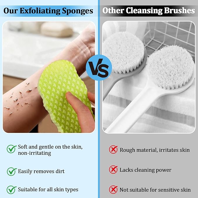 2Pcs Magic Exfoliating Bath Sponge, 3D Ultra-Soft Body Exfoliating Sponges, Deep Cleansing Dead Skin, Lanyard Bath Sponge for All Skin Types,Suitable for Both Men and Women (Blue+Green)