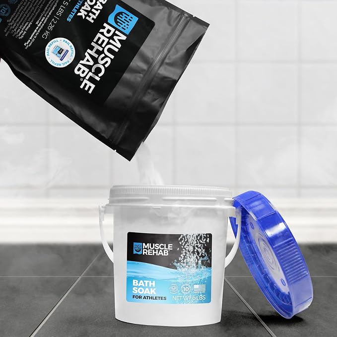 Muscle Rehab Epsom Salt Refill - Bulk Magnesium Soak Refill Bag, 5 lbs | STOCK UP & SAVE: Keep your recovery routine seamless. A heavy-duty epsom salt refill bag to top off your athlete bath pail.