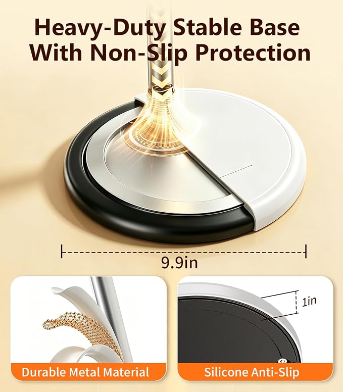 Hair Dryer Stand Hands Free, 360° Rotation White | Anti-Slip Stable Base, Aluminum Alloy, Adjustable Height 17-51 Inch, For Families & Pet Grooming