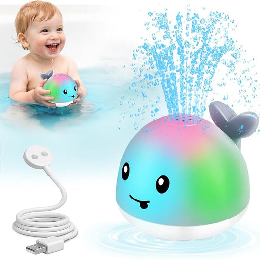 Gigilli Baby Bath Toys, Magnetic Rechargeable Bath Toys for Kids, Toddler Bathtub Pool Water Table Toys Sprinkler, Infant Boy Girl Gifts, Light Up Whale Bath Toy for Babies