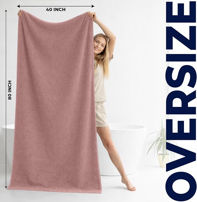 DAN RIVER Pack of 1 Jumbo Bath Sheet 40x80 Inches, Oversized Towels for Adults, Quick Dry Plush Bath Towels - Dusty Rose