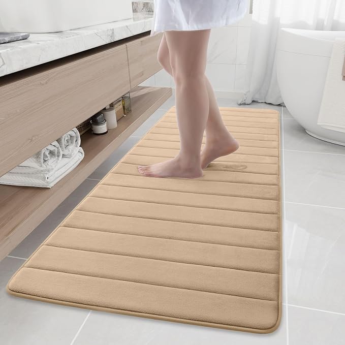 Buganda Memory Foam Bath Mat, 70" x 24", Ultra Soft Bathroom Rugs, Water Absorbent and Machine Washable Bath Rug Runner for Bathroom, Shower, and Tub, Camel