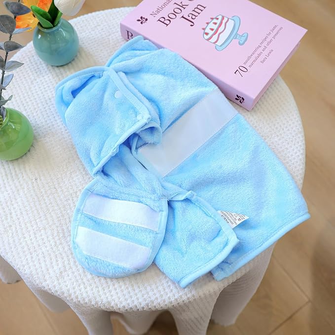 Dog Bathrobe with Hood Super Absorbent Soft Quick Drying Towel Wrap Adjustable Puppy Cat Bath Robe Towel for Cold Weather Beach Pool (Blue Elephant, Small)