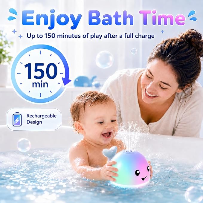 ANGGIKO Baby Bath Toys, Pool Water Toys for Babies, Toddler Bath Toys for Kids Ages 1-3, 1 Year Old Boy Girl Gift Light Up Whale Bath Toy Sprinkler, Baby 6-12-18 Months Bathtub Outdoor Water Table Toy