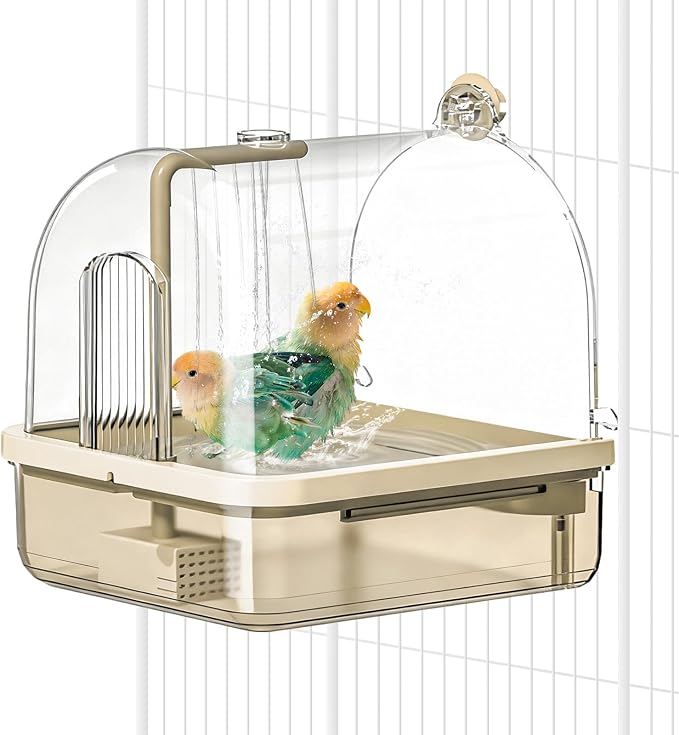 Bird Bath, Parrot Bathtub, Automatic Parrot Shower Bath with Pump, Large-Capacity Water Tank,Automatic Circulating Water Bathtub for Pet Birds, Parakeet, Cockatoo, Cockatiel, Lovebird (Brown)