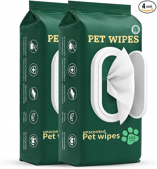 NAVZA® Pet Wipes for Dogs & Cats, 200 Count (2 x 100 Packs), Hypoallergenic Unscented Grooming Wipes for Paws, Butt & Body, Rinse-Free Dog Wipes Daily Cleaning for Sensitive Skin, 20 x 20 cm