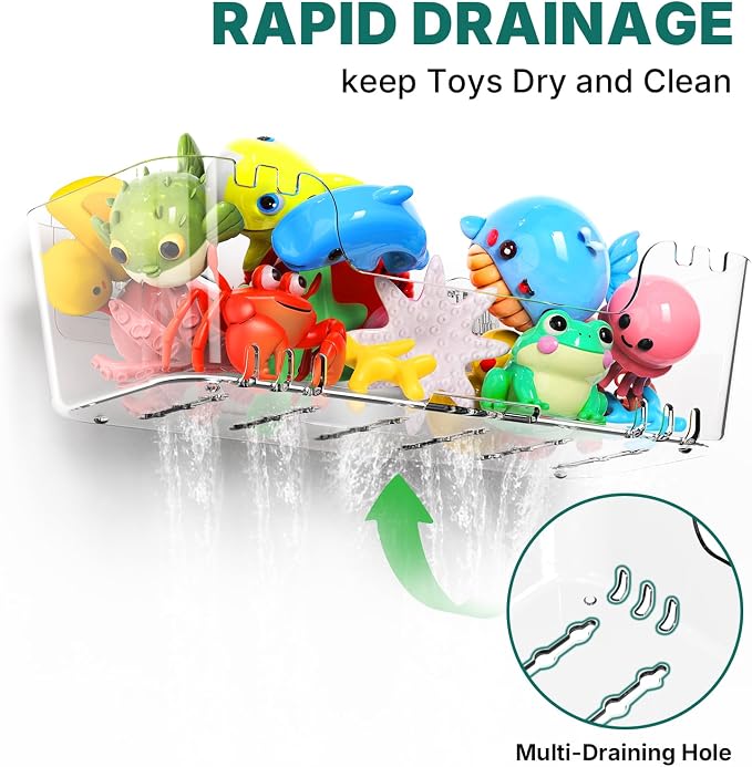 Bath Toy Storage Holder for Bathtub 2 Pack Bath Toy Organizer | Large Capacity, Clear Acrylic Shower Caddy, Waterproof and Rustproof, Multiple Drainage Holes, Suitable for Bathroom