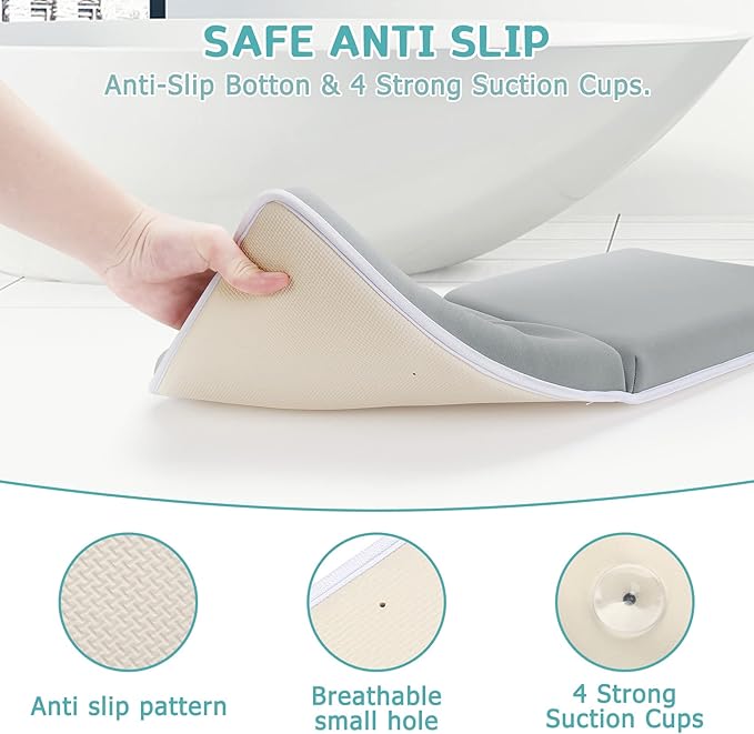 Beyoung Baby Bath Kneeler and Elbow Kneeling Rest Pad Set, Thickened Bathtub Kneeler Pad with Memory Foam and Bath Toys Organizer, Ideal Bath Kneeling Pad for Bathing Baby,Grey