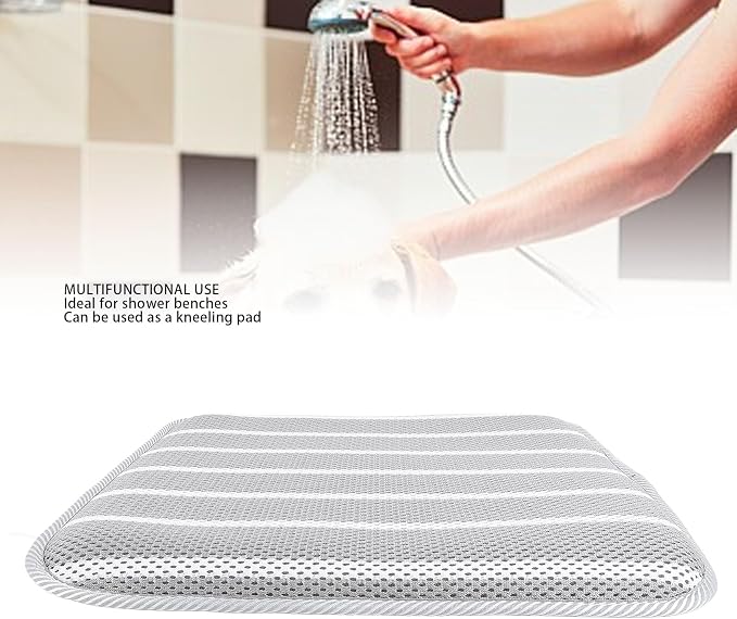 Shower Seat Cushion, Bathtub Cushion for Transfer Benches, Soft 4D Mesh Fabric Breathable Shower Chair Pad Gray White Striped for Shower Benches Sitting