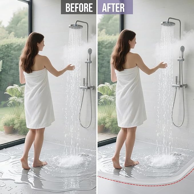 Shower Threshold Water Dam Barrier - Versatile, Silicone Shower Water Guard Stopper Seal Strip for Bathroom Floor, Bathtub Rim, Kitchen Countertop (Transparent, 138 In/ 3.5M)