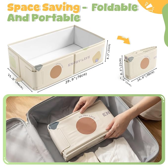Orzbow Toddler Bathtub with Temperature Sticker, Collapsible Baby Bathtub with Side Drain Plug, Portable Bath Tub for Infant 6 Months+, Easy to Clean, Stable & Durable, Folds to Store, White