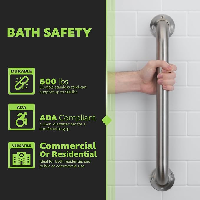 Homewerks 068 HW11236SS 36 Inch Bathroom Grab Bar with 1-1/2 Inch Diameter and Exposed Screws ADA Compliant - Brushed Stainless Steel