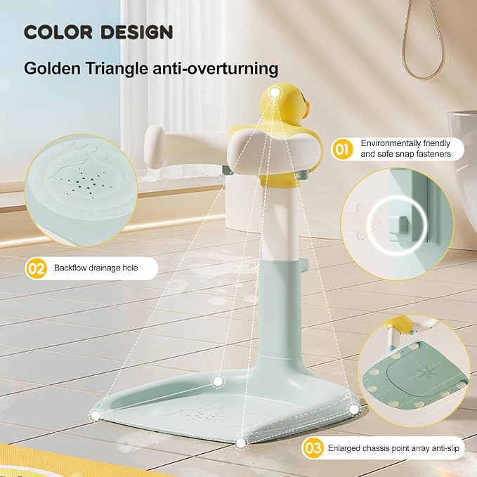 Adjustable Baby Shower Stand, Height (18.5-22.8 Inch) & Width (7.8-13.7 Inch) Adjustable with Anti-Slip Base - Duck Design ABS Bath Rack for Infants 8-24 Months (Supports 40KG) C