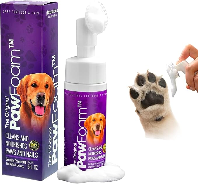 Pet Paw Cleaner for Dogs and Cats - PawFoam Pet Paw Cleaner Foam to Clean, Moisturize, Soften and Protect Paws | Gentle Dog Feet Cleaner with Silicone Dog Paw Washer Brush | 5FL OZ (1)