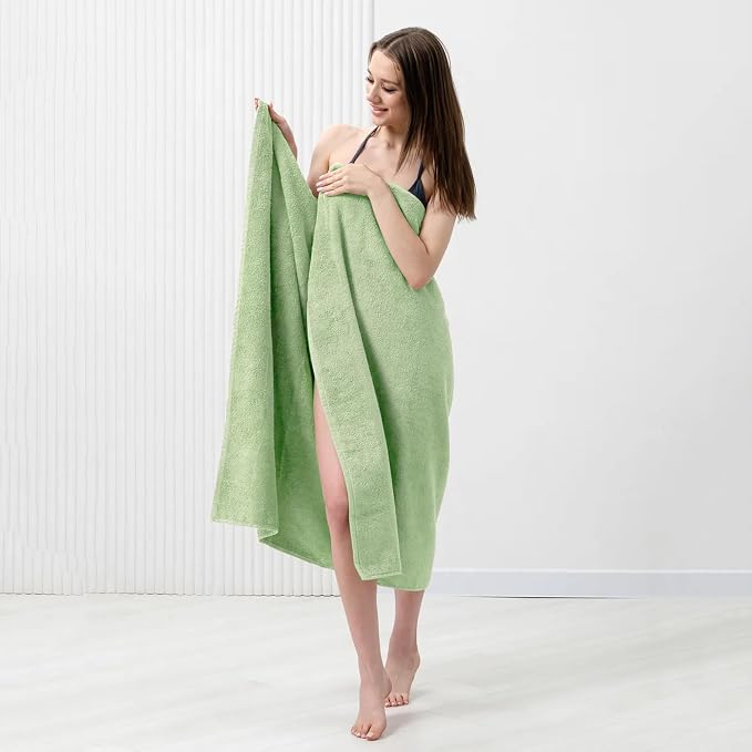 Bath Sheets – 550 GSM Extra Large Bathroom Sheet Set – Pack of 2 Jumbo Towels Light Green (71x35in) – 100% Ring Spun Cotton Soft Quick Dry Large Bath Towels for Adults Hotel Spa Bathroom Use