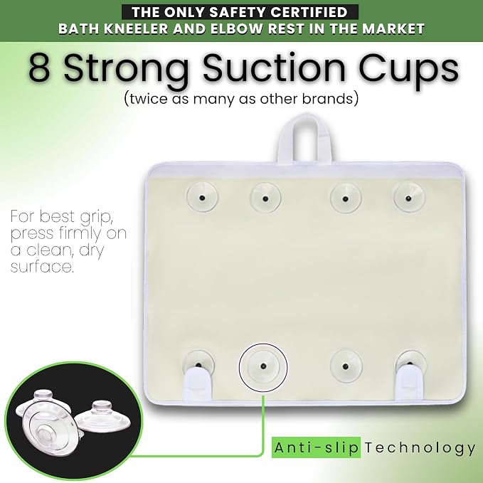 Supa Ant Bath Kneeler –8 Suction Cups & 2" Padding.Certified Non Toxic Bath Kneeling Pad for Bath Tub & 5 Bath Toy Organizer. Fast Dry Baby Bath Kneeler and Elbow Rest Pad Set Leaf