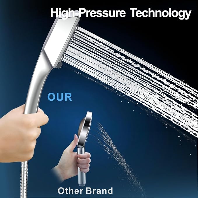 ELLO&ALLO Shower Head with Handheld, High-Pressure Handheld Shower Head with 5 Spray Modes, 59-Inch Stainless Steel Hose & 360° Adjustable Bracket Perfect for Pet Bathing, Baby Care & Shower Cleaning