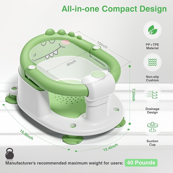 Baby Bath Seat for Babies 5 Months & Up - Non-Slip Bath Seat for Sitting Up, Soft Cushion & Compact Design, Toddler Bathtub Seat