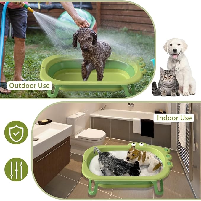 Dog Bath Tubs,31 inch Portable Folding Bathtub with Drainage Hole for Bathing/Shower,Dog Cat Swimming Pool Bathing Tub Washing Basin,Foldable Collapsible Pet Tub for Small Medium Pets-Green